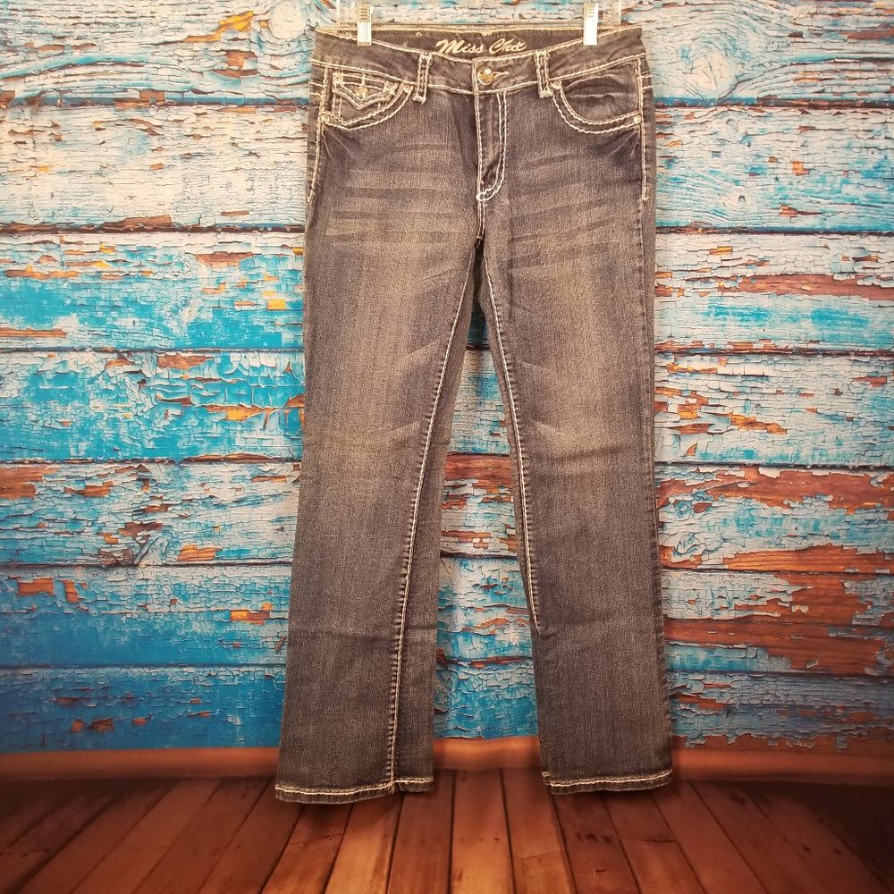 Miss Chic Faded Medium Denim Low Rise Jeans